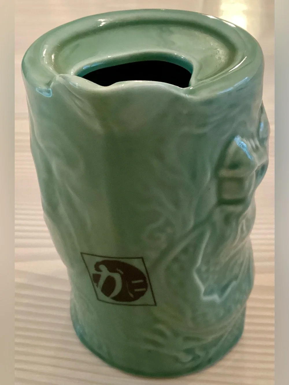 Vintage Japanese Celadon Dragon Vase Brush Pot Ceramic Green 4.5